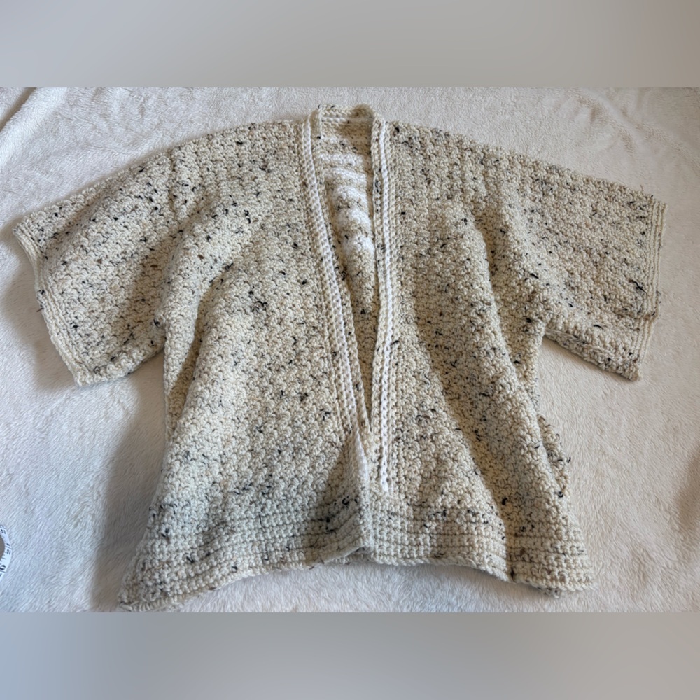 Handmade knitChunky Oversized Cardigan Sweater Cream Speckled Cozy Open Front OS - Picture 4 of 7